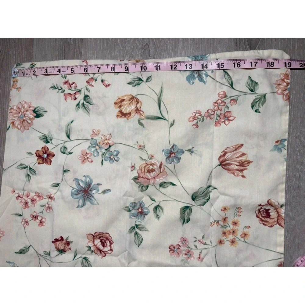Vintage Floral Ruffled Pillowcase Cream Burgundy Piping Cottagecore King Country